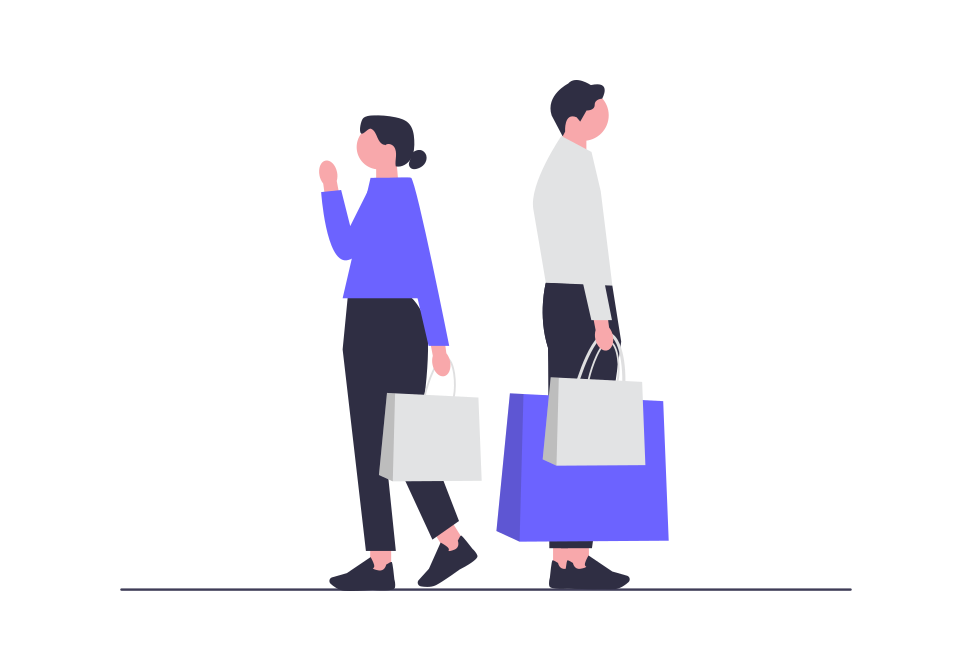 紙袋を持って反対方向をむく男女