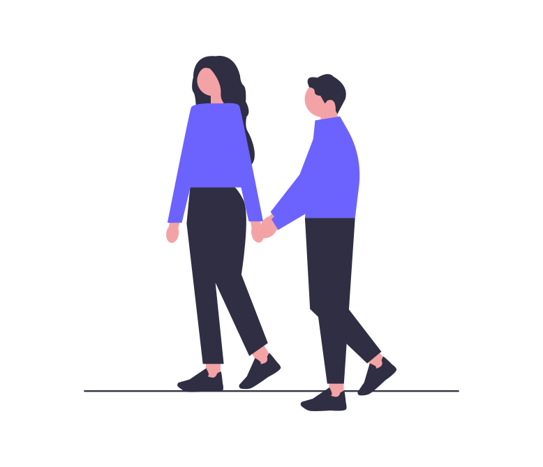 手をつないで歩く二人